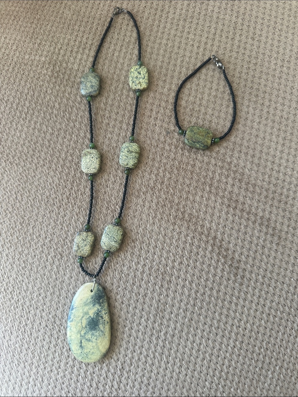 Handcrafted Yellow Turquoise Stone Pendant Necklace and Bracelet Set